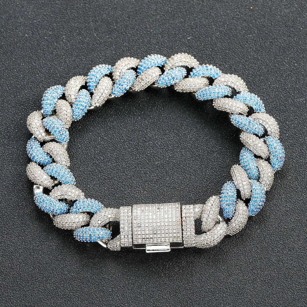 Men’s Jewelry Set Fashion Hip Hop 14MM Blue And White Zircon Bubble Cuban Bracelet Personality Fashion Creative Men's Hip Hop Bracelet_ipsvogv.com