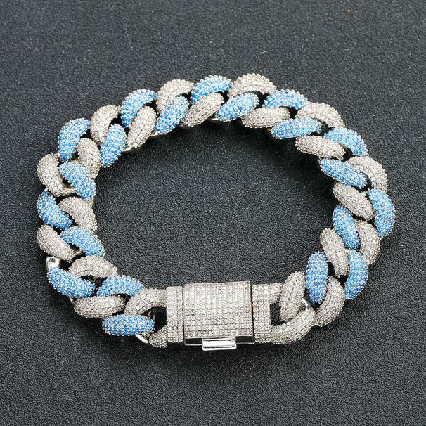 Men’s Jewelry Set Fashion Hip Hop 14MM Blue And White Zircon Bubble Cuban Bracelet Personality Fashion Creative Men's Hip Hop Bracelet_ipsvogv.com