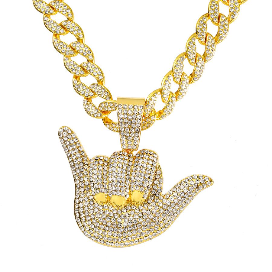 Men’s Jewelry Set Fashion New Cool Men's Personality 666 Finger Diamond Pendant Trendy Hip Hop Full Diamond Finger Cuban Necklace_ipsvogv.com