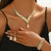 Wedding Jewelry Set Necklace Earrings Bracelet Ring Luxury Rhinestone Bridal Chain_ipsvogv.com