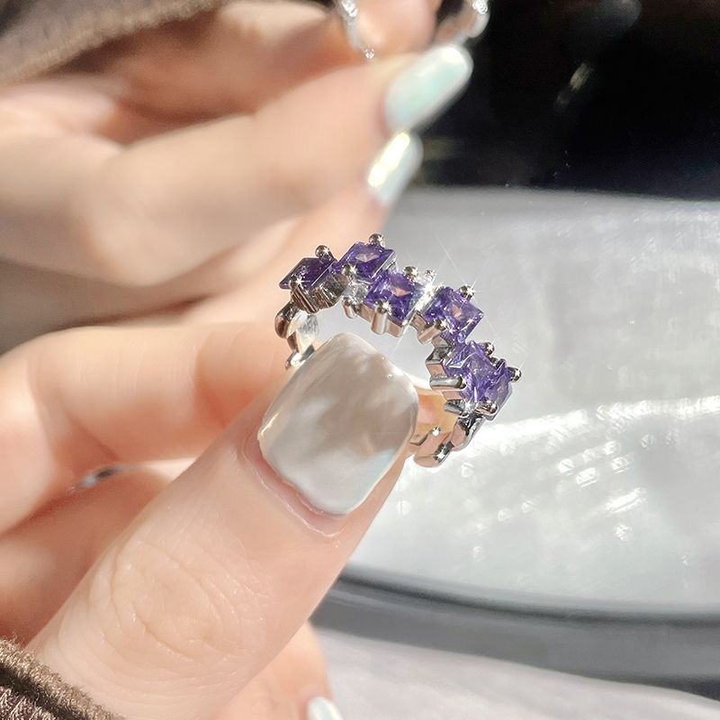 y2k Zircon Purple Open Star Lucky Ins Niche Design Sense Finger Light Luxury Ring_ipsvogv.com