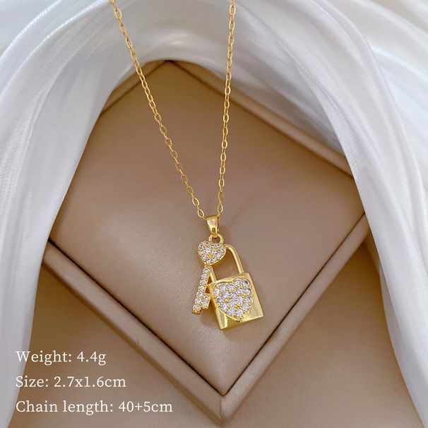 Key 【 】 Love Lock Light Luxury Charm Gorgeous Full Diamond Necklace Women's Versatile Clavicle Titanium Steel Chain 【 】_ipsvogv.com