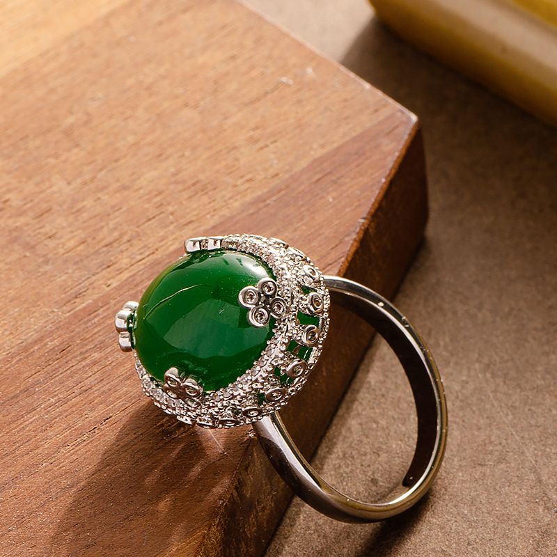 China-Chic Personalized Jade Chalcedony Green Adjustable Opening Cool Wind Advanced Colorless Food Ring_ipsvogv.com