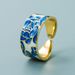 Instagram Fashion Trend Punk Style Copper Plated True Gold Drop Oil Blue And White Porcelain Pattern Hip Hop Open Ring_ipsvogv.com