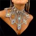 Fashion women's exquisite shiny AB color big gem necklace luxury exaggerated rhinestone big necklace_ipsvogv.com