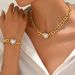 Hip Hop Jewelry Set For Women - Diamond Heart Pendant Necklace & Bracelet, Chunky Gold/Silver Clavicle Chain, Streetwear Accessories_ipsvogv.com