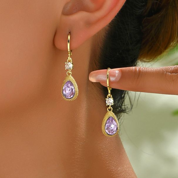 Geometric light luxury style women's earrings unique and niche personality, inlaid with amethyst design, high-end_ipsvogv.com