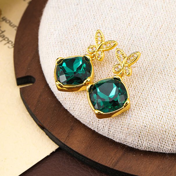 Qingdao jewelry emerald crystal micro inlaid zircon butterfly ethnic style women's earrings niche high-end feeling_ipsvogv.com