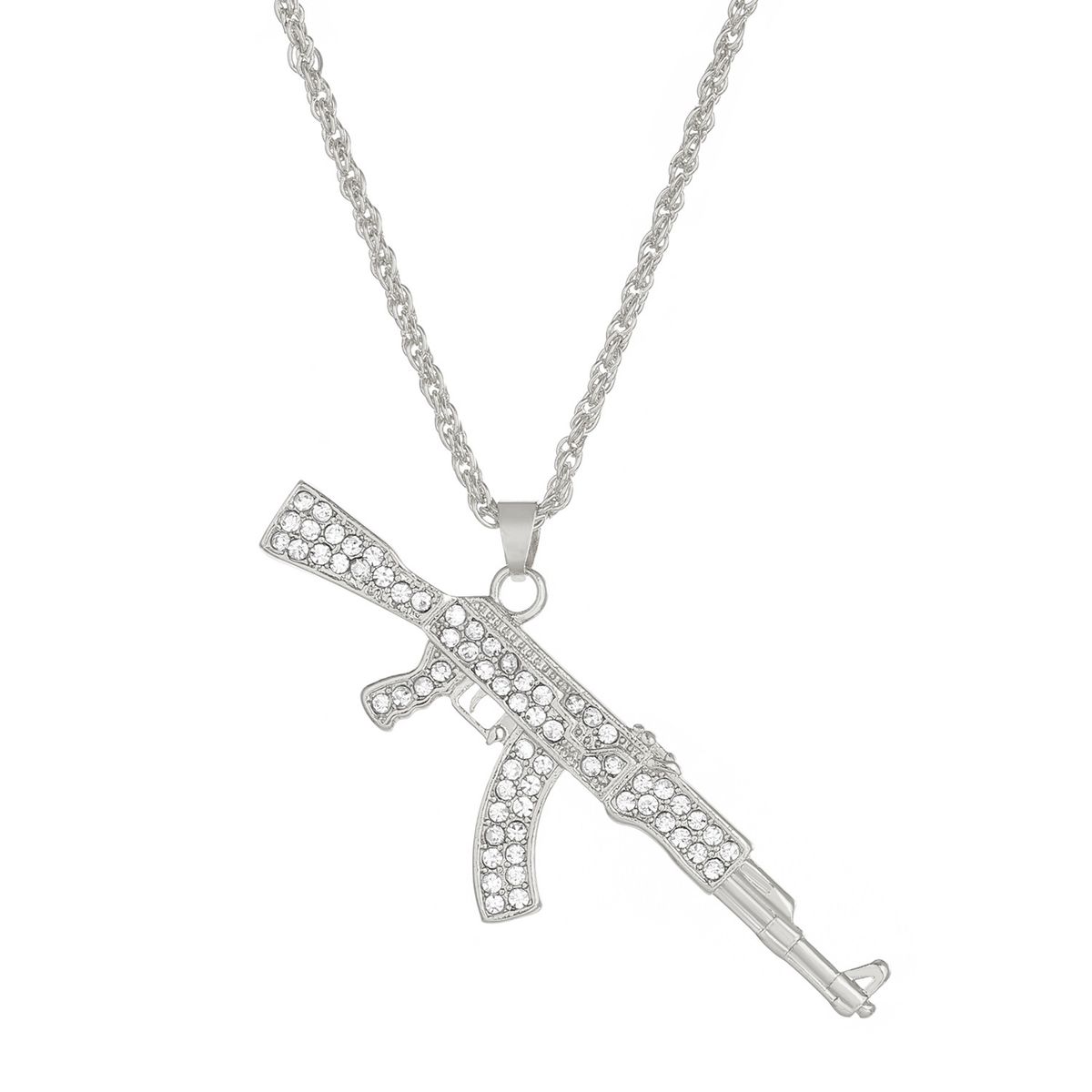 Punk Hip-hop Full Diamond Submachine Necklace Creative Personality Gun AK Pendant Jewelry For Men And Women_ipsvogv.com