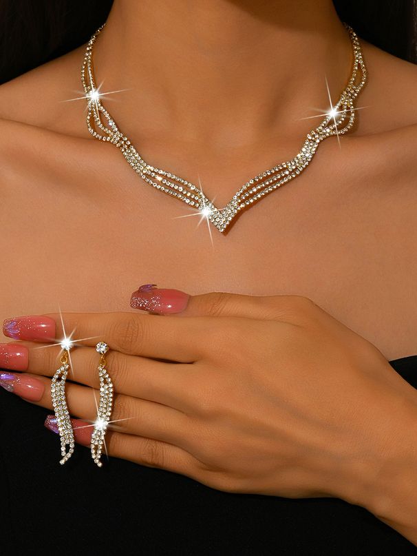 Women’s Jewelry Set Fashion Bridal Jewelry Necklace Three Piece Rhinestone Claw Necklace Jewelry Set E Commerce_ipsvogv.com