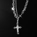 Hip hop titanium steel double-layer splicing cross necklace, women's high-end trendy cool long sweater chain ins_ipsvogv.com