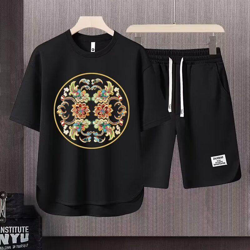 Men's Clothing 2024 Waffle Casual Summer Suit Men's Loose Teen Short sleeved T shirt Shorts Handsome Two piece Suit_ipsvogv.com