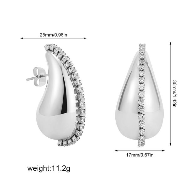 Copper Plated Geometric Chubby Glossy Water Drop Inlaid Zircon Earrings High End Fashion Earrings_ipsvogv.com