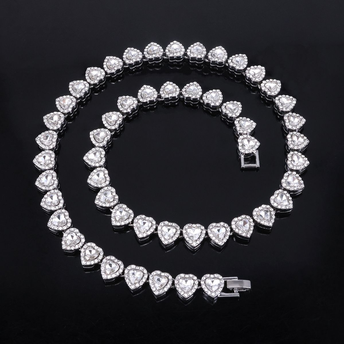 Men’s Jewelry Set Fashion Hip Hop New 11mm Heart Shaped Glass Inlaid Rhinestone Cuban Necklace Thick Jewelry Trendy_ipsvogv.com