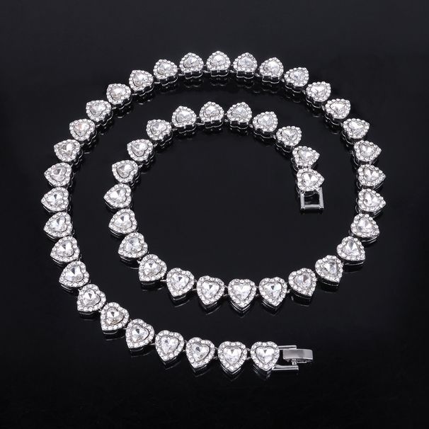 Men’s Jewelry Set Fashion Hip Hop New 11mm Heart Shaped Glass Inlaid Rhinestone Cuban Necklace Thick Jewelry Trendy_ipsvogv.com