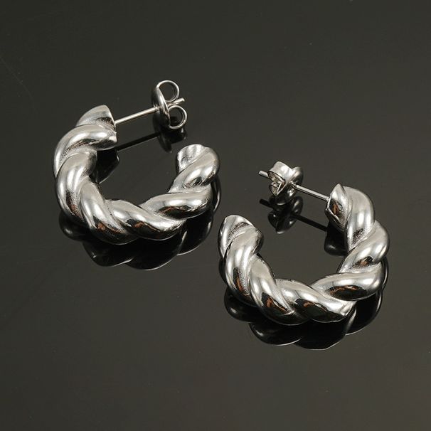 Women's Jewelry Twisted Titanium Steel Earrings Vacuum Plated K Stainless Steel Fashion Twisted Thick Earrings_ipsvogv.com