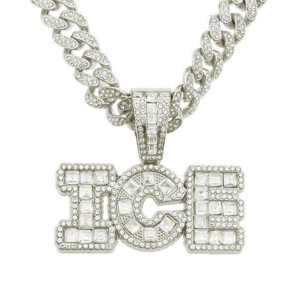 Hip hop splicing square cool letter Cuban necklace pendant trendy alloy full diamond collarbone chain_ipsvogv.com