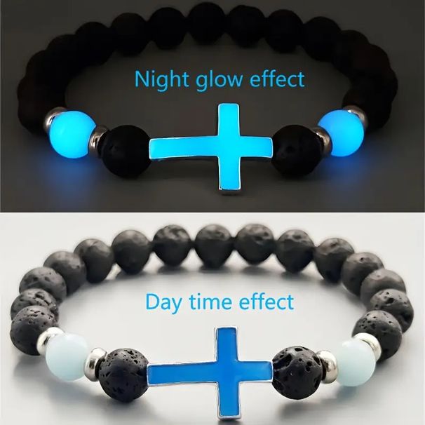 New Luminous Cross Natural Volcanic Stone Fashion Men's Bracelet_ipsvogv.com