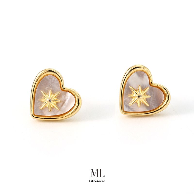 Natural White Mother Of Pearl Eight Pointed Star Earrings Retro Niche Design Exquisite Personality Advanced Heart Shaped Earrings Copper Plated K_ipsvogv.com