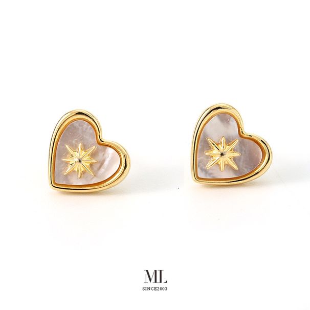 Natural White Mother Of Pearl Eight Pointed Star Earrings Retro Niche Design Exquisite Personality Advanced Heart Shaped Earrings Copper Plated K_ipsvogv.com