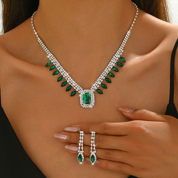 Hot Selling Evening Dress Versatile Jewelry Bride Women's Necklace Earrings Full Diamond Set_ipsvogv.com