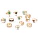 New Ethnic Style Set Of 12 Black Turquoise Carved Rose Rings For Women_ipsvogv.com