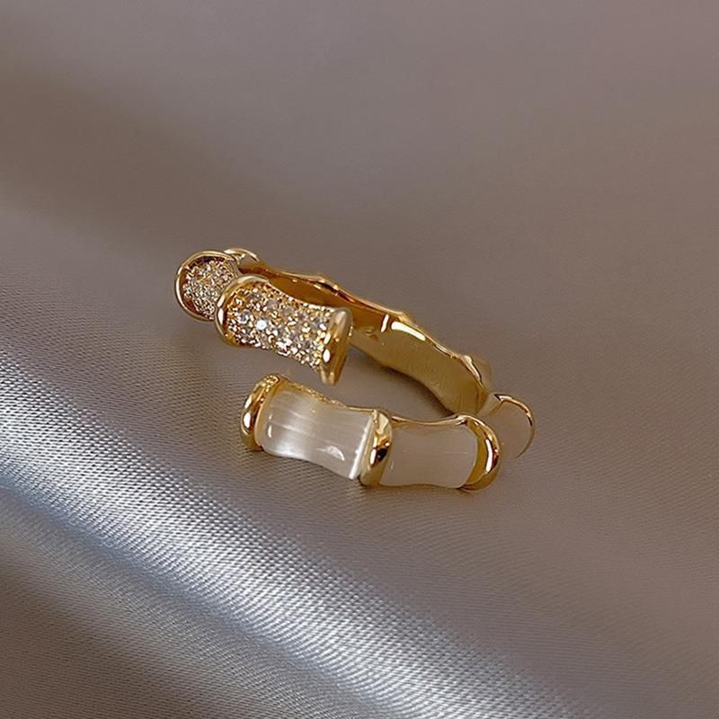 by Step High Bamboo Knot Pure Silver Women's Fashion Personality, White Temperament, Zircon Open Ri, Korean Edition_ipsvogv.com