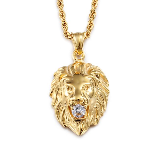 New Dia Inlaid Lion Head Pendant Necklace Cool Men's Fashion Jewelry Personalized Gift_ipsvogv.com