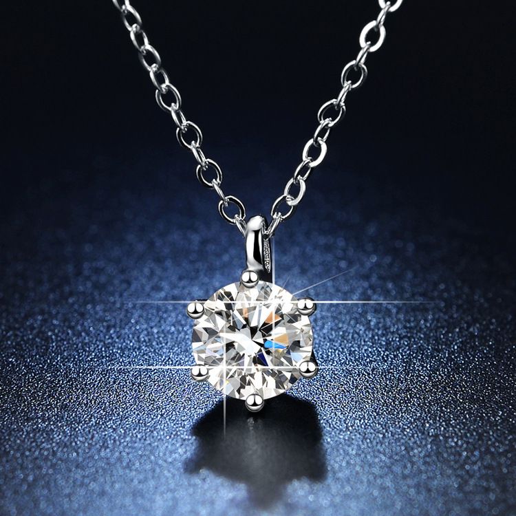 Moissanite Classic Six Claw One Carat Simple and Fresh Necklace, Women's Live Broadcast_ipsvogv.com