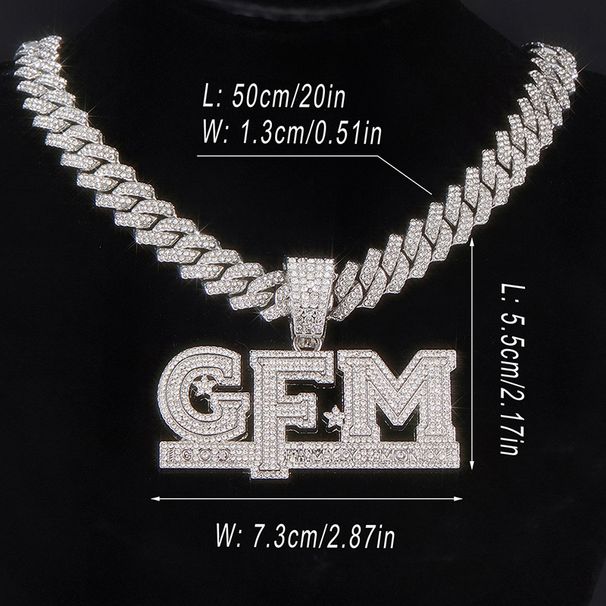 New GFM Letter Hip Hop Pendant High Quality Design Alloy Full Diamond Cuban Chain Necklace_ipsvogv.com