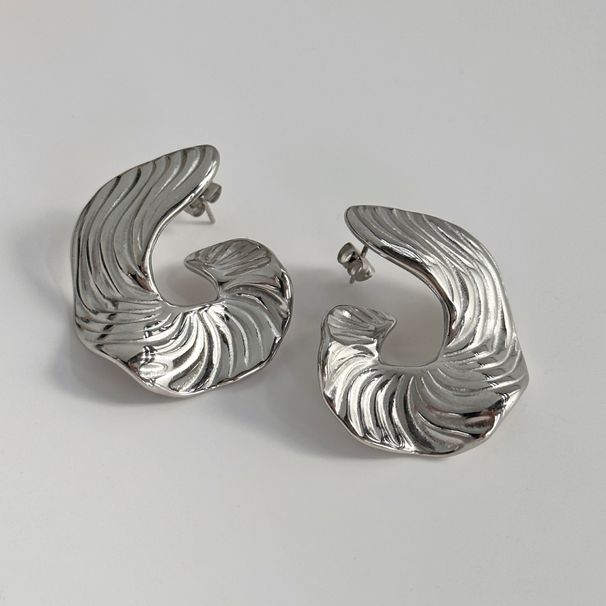 Unisex INS Fashionable INS Retro Titanium Steel Polished Structure Design Fan Gold And Silver Earrings_ipsvogv.com