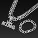 Hot Selling Crown KING Pendant Alloy Full Diamond Cuban Necklace Bracelet NK Chain 3-Piece Set_ipsvogv.com