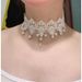 Korean Super Fairy White Lace Pearl Pendant Choker Sweet Gentle Short Neckband Collarbone Chain_ipsvogv.com