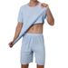 Men's Clothing High grade ice silk round neck solid color short sleeved T shirt men's summer thin ins trend sports casual loose shorts suit_ipsvogv.com