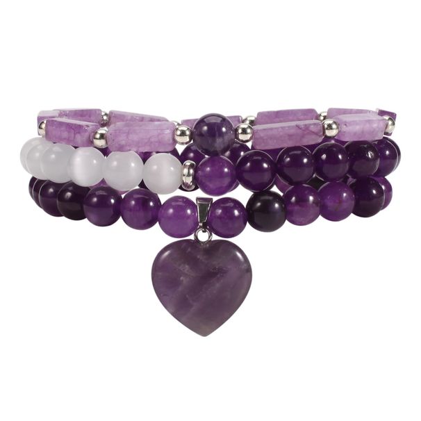 8 cm Cat's Eye Amethyst Natural Stone Bracelet Love Pendant Elastic Adjustable_ipsvogv.com