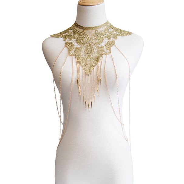 Unisex Jewelry New Necklace Women's Gothic Lace Necklace Metal Body Chain Hollow Sexy Chest Ornaments_ipsvogv.com