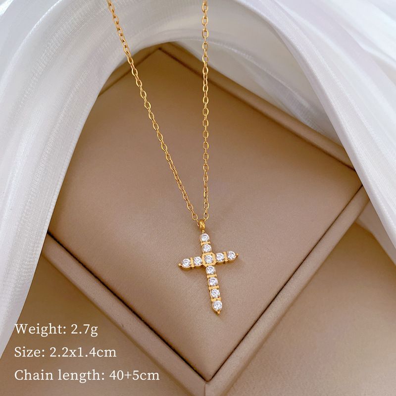 Titanium 【 Body Steel 】 Full Diamond Cross Temperament, Extremely Simple Personality, Real Gold Necklace In The Wind 【 】 Temperament, Personality,_ipsvogv.com