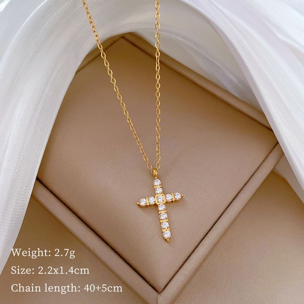 Titanium 【 Body Steel 】 Full Diamond Cross Temperament, Extremely Simple Personality, Real Gold Necklace In The Wind 【 】 Temperament, Personality,_ipsvogv.com