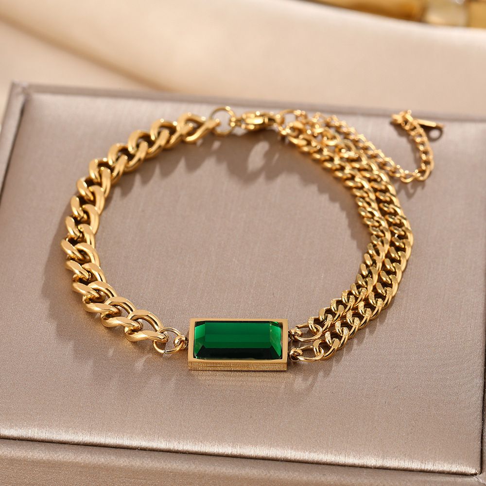 Hip Hop Niche Dign, Titanium Steel Bracelet, Women's Diamond Inlaid Emerald, Cool Style, Ins Handmade Trendy_ipsvogv.com