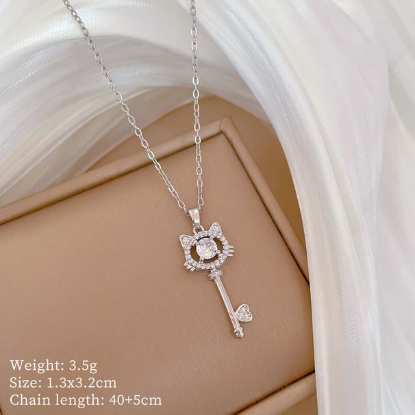 Steel 【 Titanium 】 Cat Key Zircon Light Luxury Temperament Gorgeous Full Diamond Necklace Women's Versatile Collarbone 【 】_ipsvogv.com