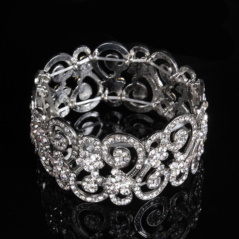 New Style Alloy Korean Version Trendy Women's Jewelry Hollow Flower-Shaped Diamond-Encrusted Bride Bracelet Bangle_ipsvogv.com