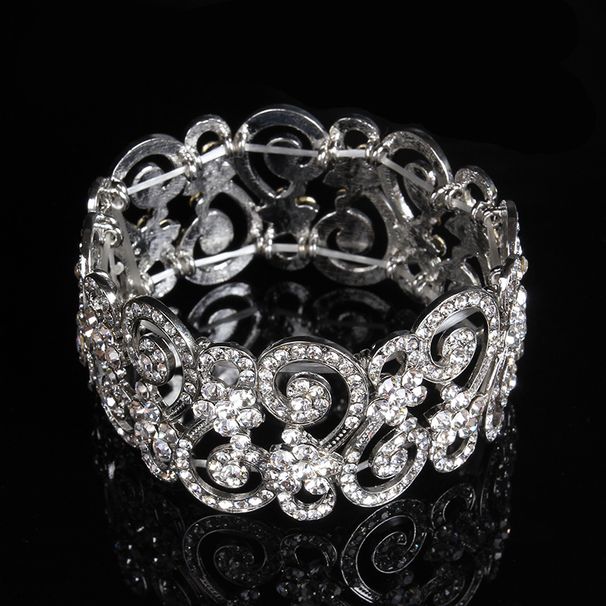New Style Alloy Korean Version Trendy Women's Jewelry Hollow Flower-Shaped Diamond-Encrusted Bride Bracelet Bangle_ipsvogv.com