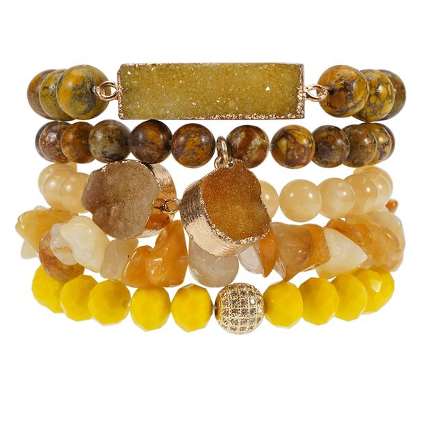 Bohemian Stacking Style Natural Stone Crystal Bud Gravel Multi String Bracelet_ipsvogv.com
