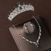 Crown headdress three piece set vintage green diamond princess birthday crown necklace earrings bride wedding dress evening dress jewelry_ipsvogv.com