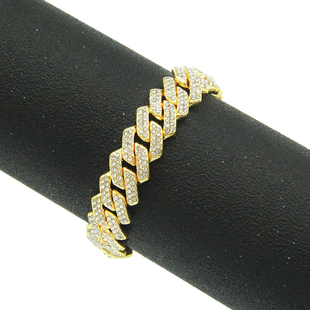 Cool alloy full diamond shaped Cuban bracelet bracelet, trendy nightclub punk exaggerated accessory_ipsvogv.com