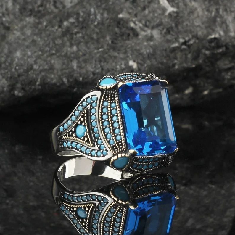 Hecheng Fashion Simple Square Diamond Gold Plated Inlaid Ring For Men_ipsvogv.com