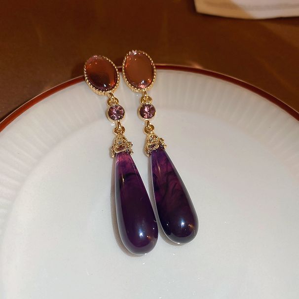 Designer Dia Inlaid Resin Water Drop Artistic Retro Light Long Earrings, Antique Style Earrings_ipsvogv.com