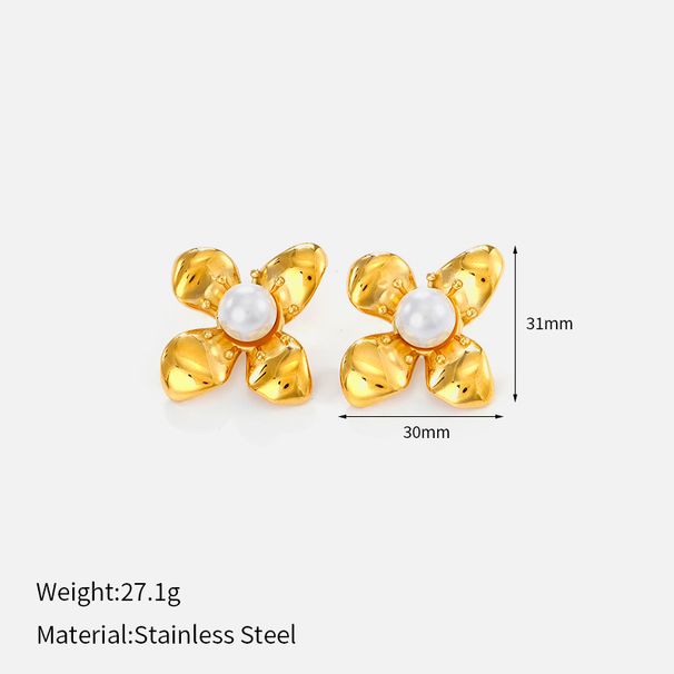 Women’s Jewelry Set Fashion Hot Selling Ins Style Simple And Versatile High End Gold Plated Stainless Steel Petal Leaf Earrings_ipsvogv.com