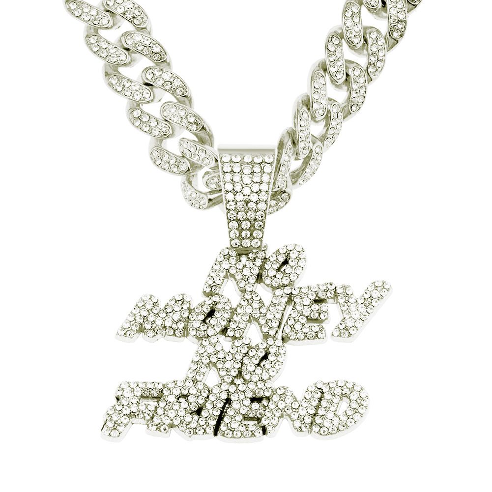 Hip Hop Full Diamond Letter Necklace Pendant Jewelry Trendy Men's Cuban Bone Chain Accessories_ipsvogv.com