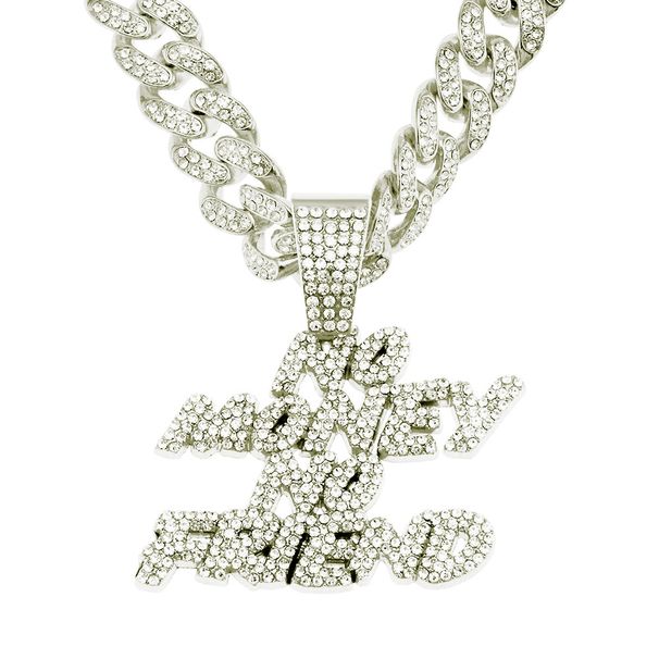 Hip Hop Full Diamond Letter Necklace Pendant Jewelry Trendy Men's Cuban Bone Chain Accessories_ipsvogv.com